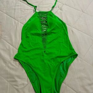 Victoria's Secret Green Halter One-Piece Swimsuit with Ladder Front